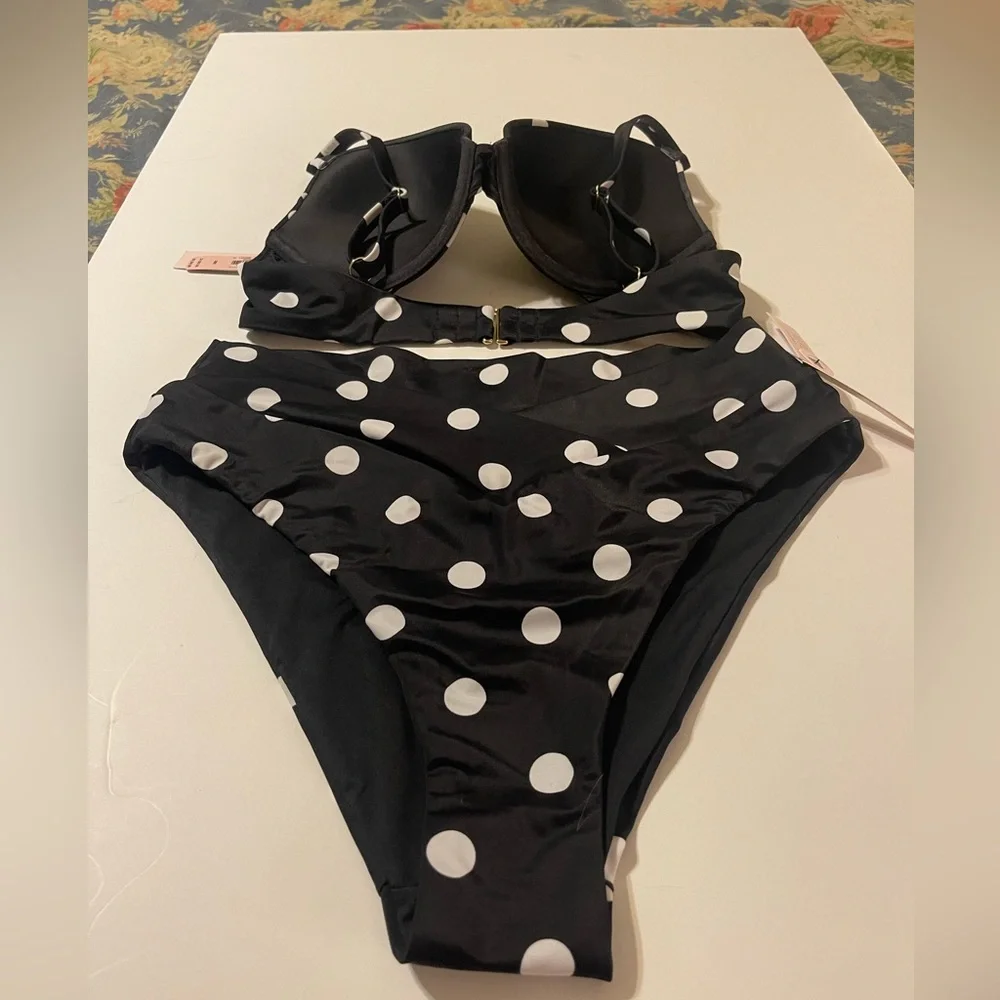 NWT Victoria's Secret Black White Polka Dot Two Piece Bathing Suit LG Bottom 38B - Picture 6 of 9